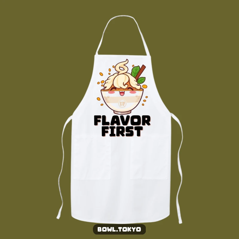 Funny Ramen Flavor Burst Apron: Cheerful Chef Character for Kitchen Fun