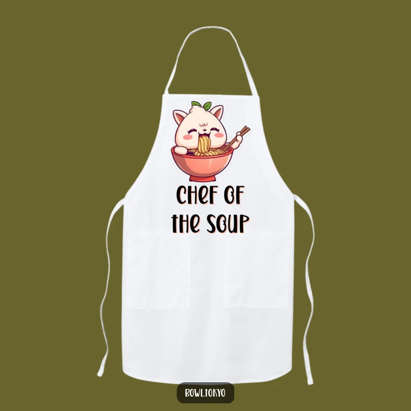 Funny Ramen Bowl Slurp Apron - Comical Chef Character for Kitchen Fun