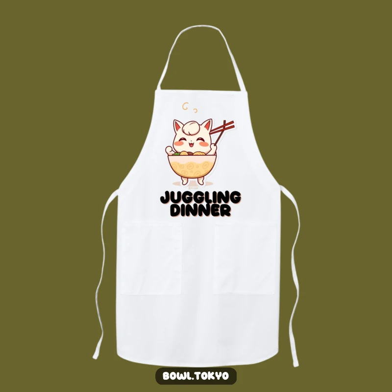 Funny Juggling Ramen Apron: Cheerful Chef Character, Cooking Gift