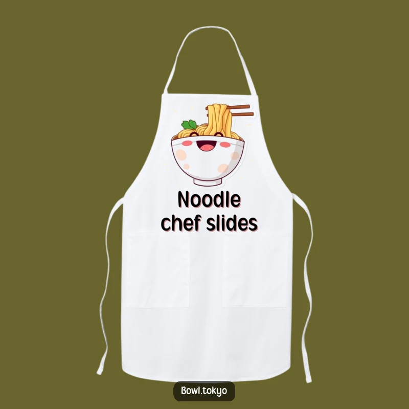 Funny Ramen Noodle Slide Apron: Grinning Chef Character for Kitchen Fun