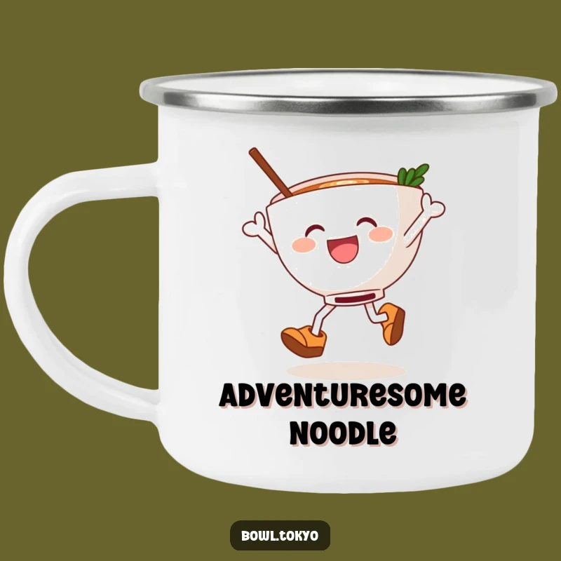 Funny Ramen Clog Dancer Camping Mug, Joyful Noodle Bowl Enamel Cup for Adventurous Feasts and Gifts