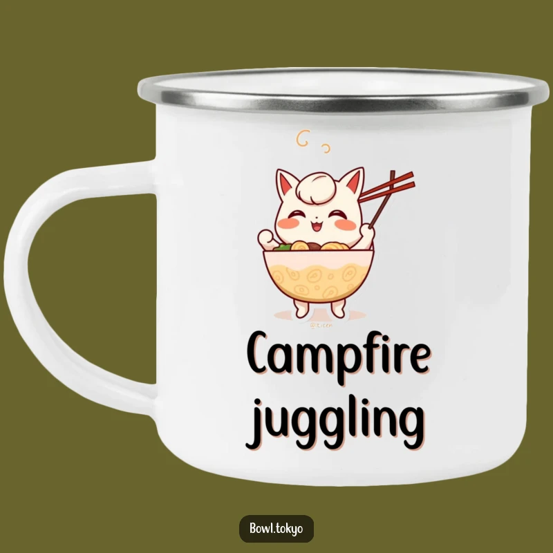 Funny Juggling Ramen Camping Mug: Cheerful Chopstick Character, Gift