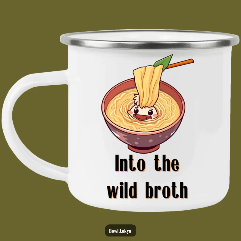 Funny Curious Ramen Vortex Camping Mug: Explore the Outdoors Deliciously