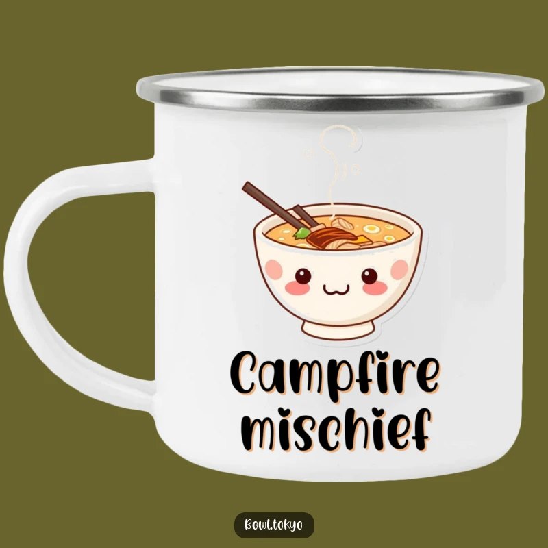 Funny Mischievous Ramen Camping Mug: Kawaii Grin, Outdoor Gift