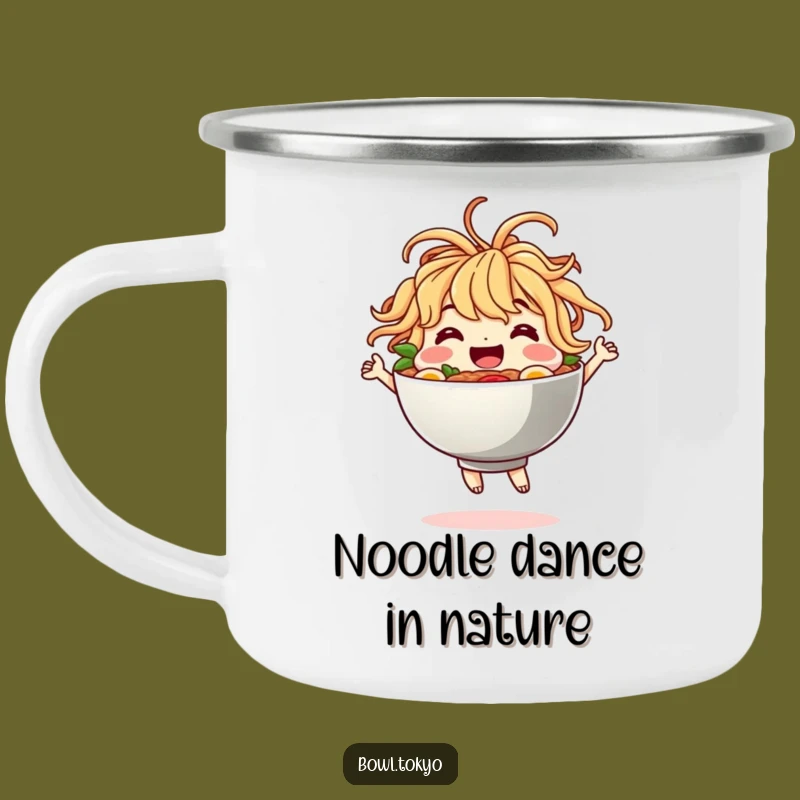 Funny Ramen Camping Mug - Happy Dancer Noodle Hair Adventure Cup