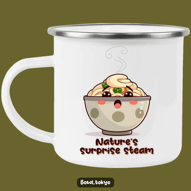 Funny Ramen Camping Mug - Shocked Steam Character Adventure Cup