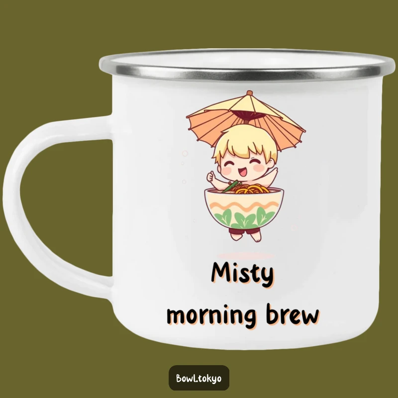 Funny Ramen Mist Dancer Camping Mug: Whimsical Noodle Character Outdoor Gift