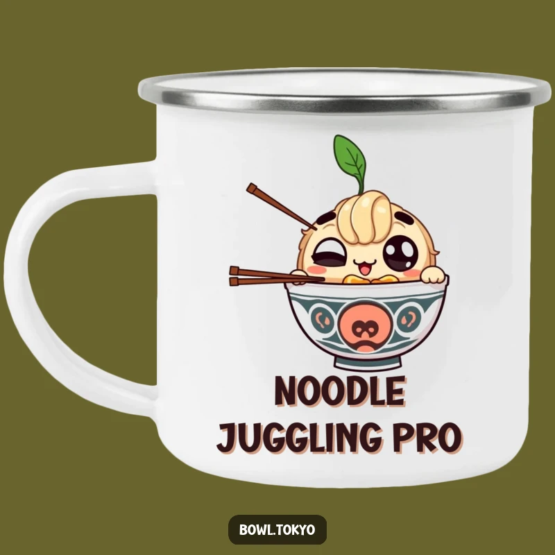 Funny Winking Ramen Camping Mug - Juggling Chopsticks Adventure Cup