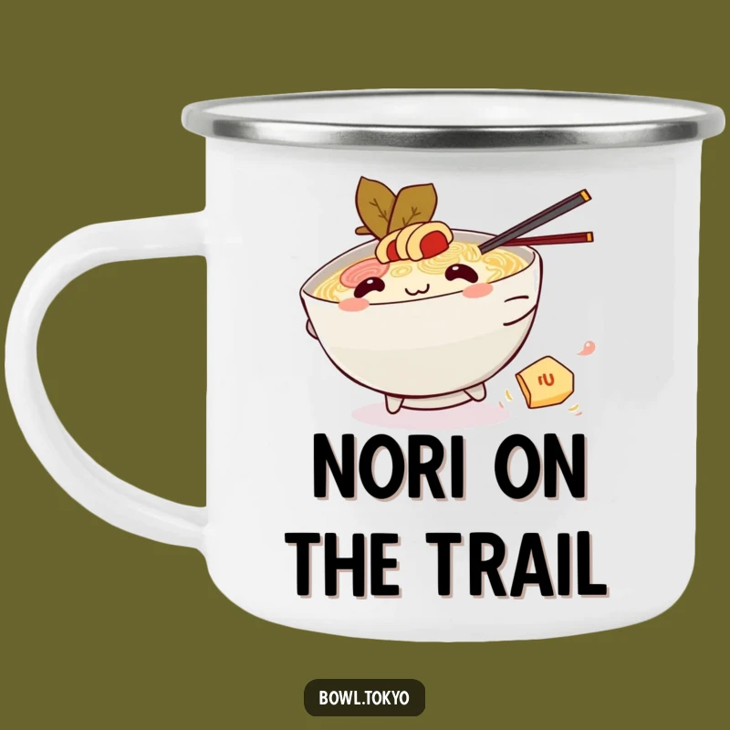 Funny Kawaii Ramen Nori Chase Camping Mug: Playful Noodle Bowl Adventure, Perfect Funny Gift