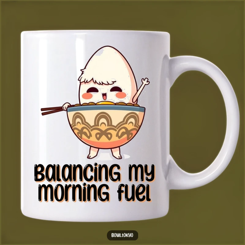 Funny Determined Ramen Bowl Mug: Egg Balancing Character Gift