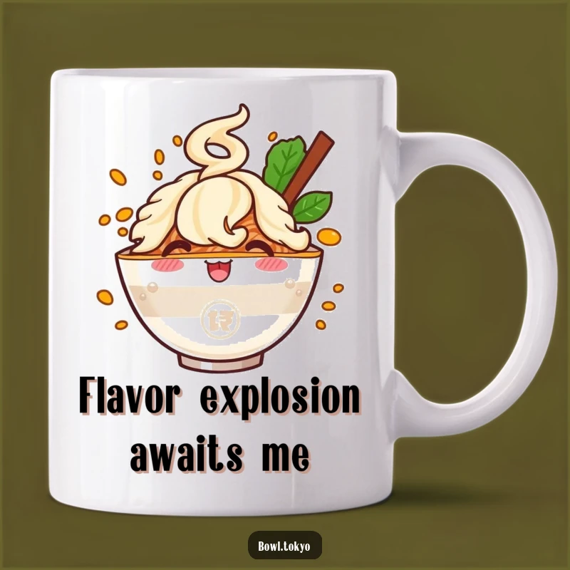 Funny Ramen Flavor Burst Mug: Cheerful Bowl Character Gift for Noodle Lovers