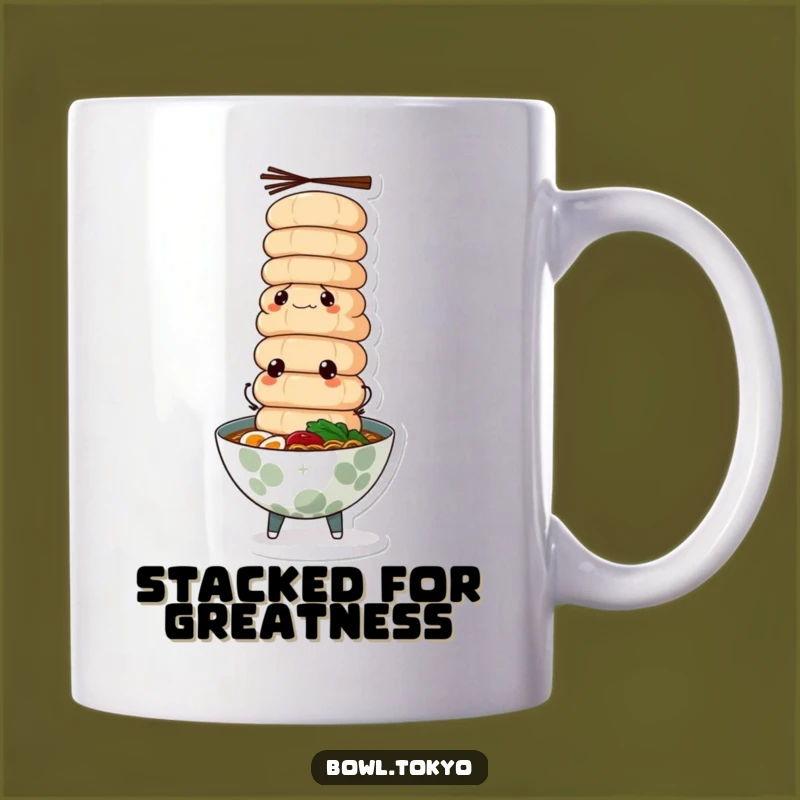 Funny Determined Ramen Mug - Hilarious Fish Cake Tower Gift for Foodies