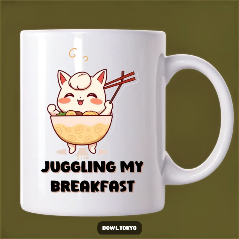 Funny Juggling Ramen Bowl Mug: Cheerful Character, Chopstick Gift