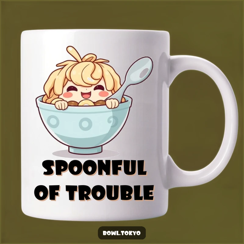 Funny Ramen Bowl Spoon Mug - Mischievous Grin Gift For Noodle Lovers