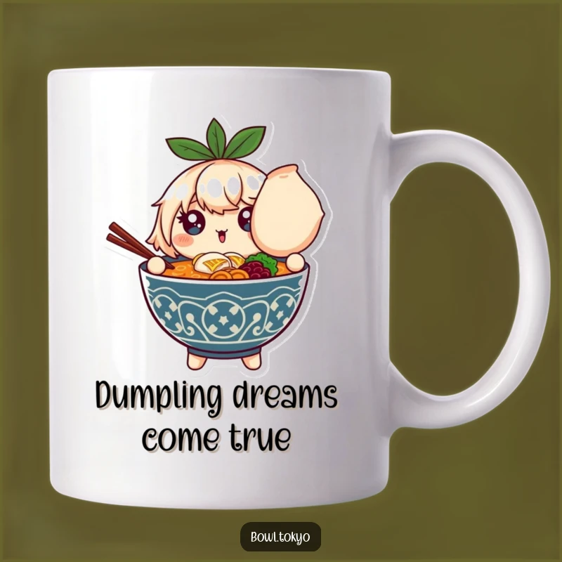 Funny Ramen Dumpling Delight Mug: Sparkling Bowl Character Gift