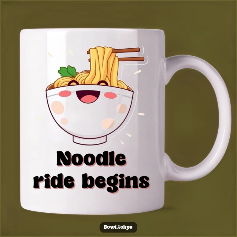 Funny Ramen Noodle Slide Mug: Happy Grinning Bowl Character Gift