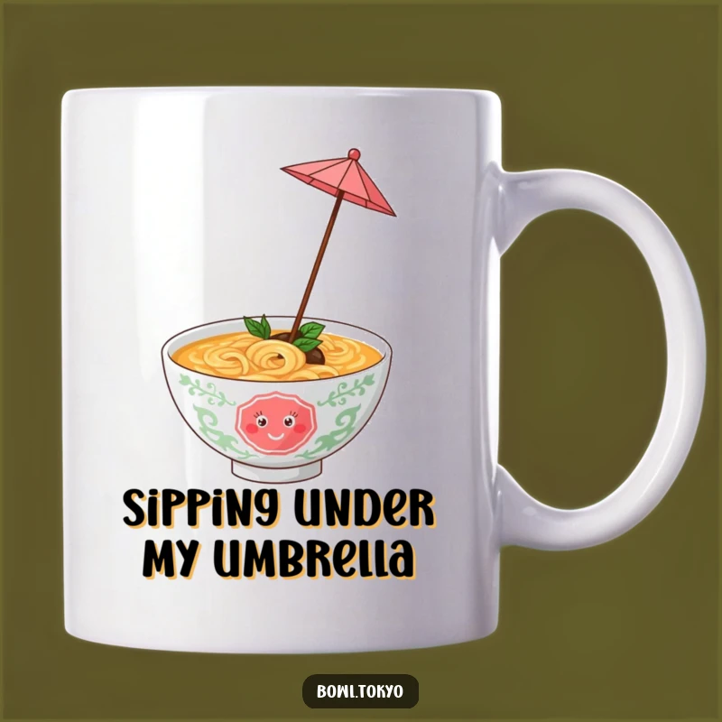 Funny Playful Ramen Bowl Umbrella Mug, Twirling Noodle Joy Gift for Cheerful Foodies
