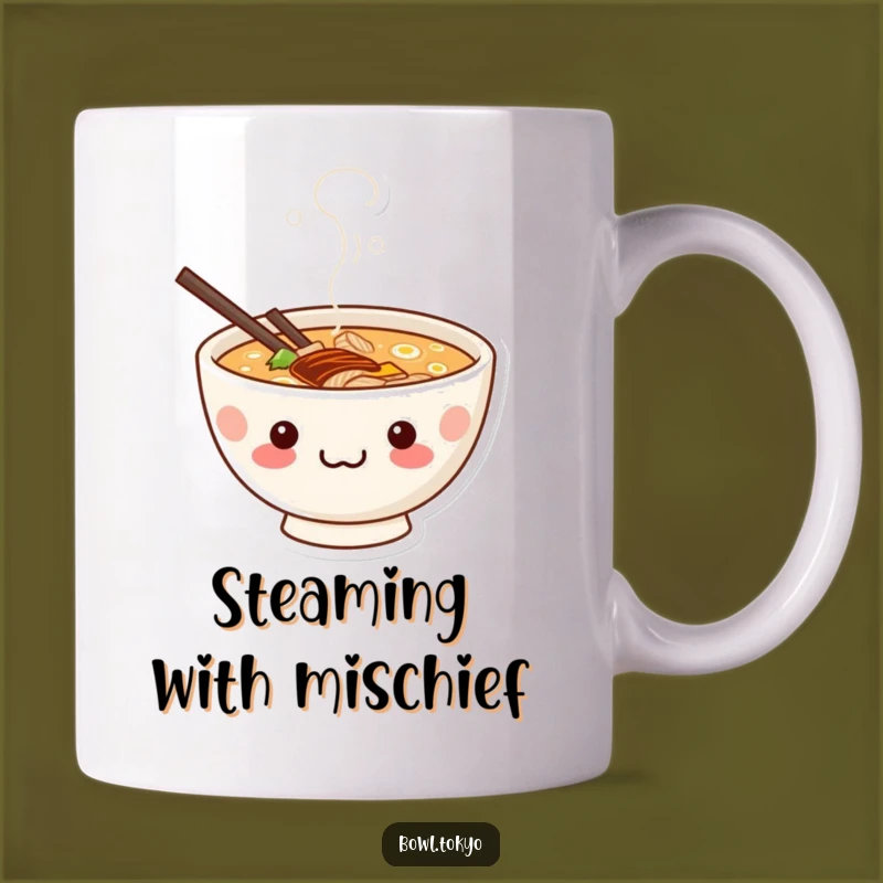 Funny Mischievous Ramen Mug: Kawaii Character Peeking, Grin Gift