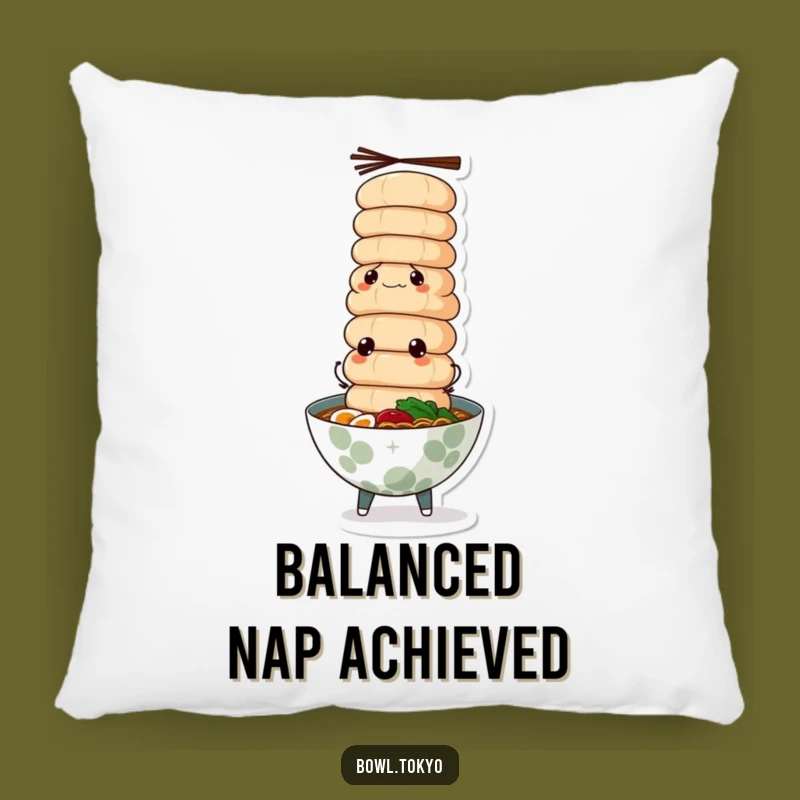 Funny Determined Ramen Pillow - Cozy Comfort with Fish Cake Focus