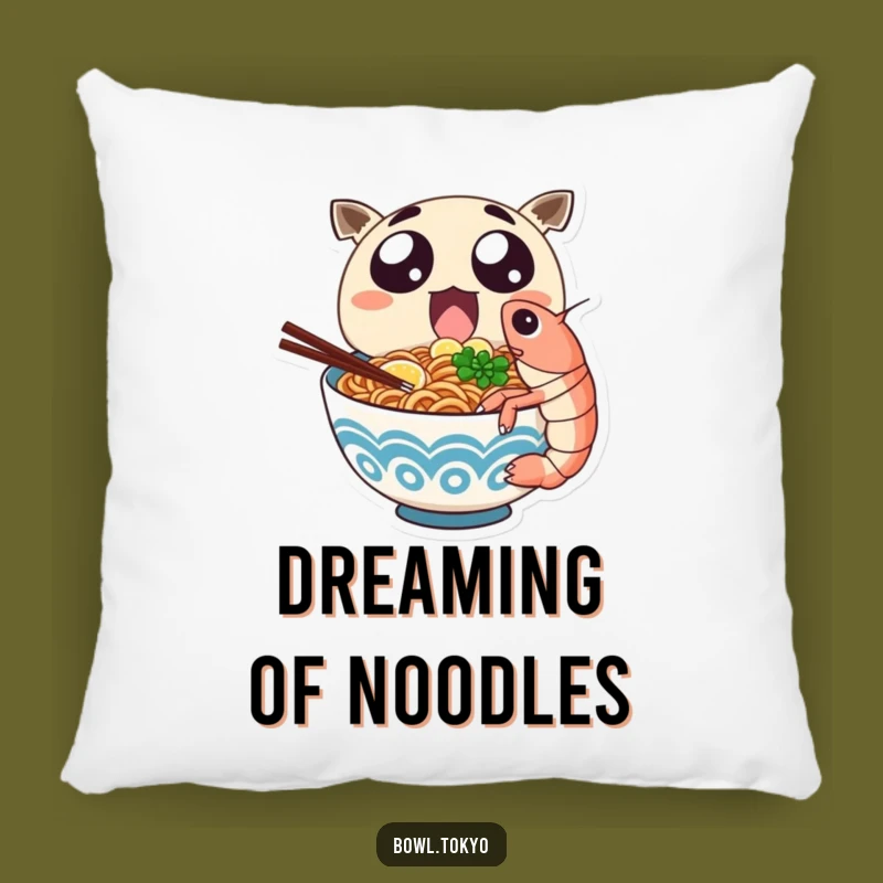 Funny Ramen Shrimp Pillow: Cozy Noodle Character Eating Giant Shrimp Comfort Gift