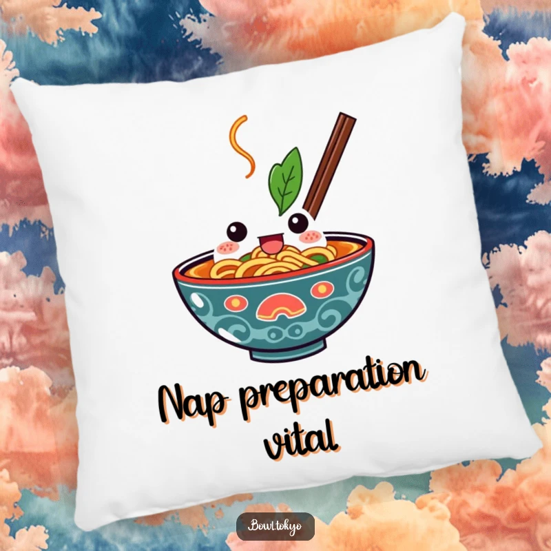Funny Kawaii Ramen Bowl Pillow with a determined expression, embodying the spirit of tackling challenges with cozy enthusiasm.