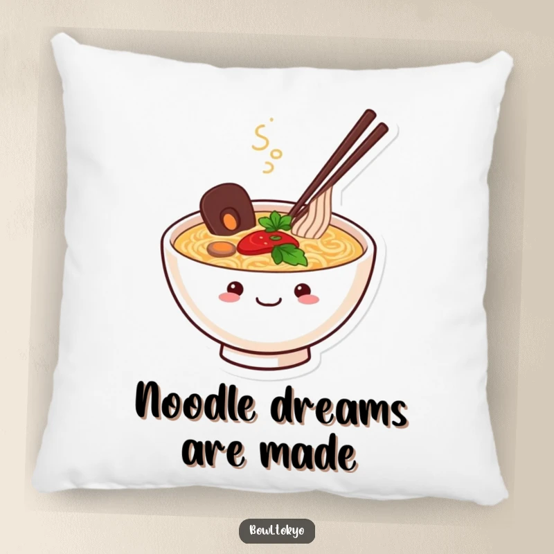 Funny Ramen Bowl Pillow designed with a happy, smiling character with steam gently rising, offering cozy comfort and a touch of noodle-themed joy.