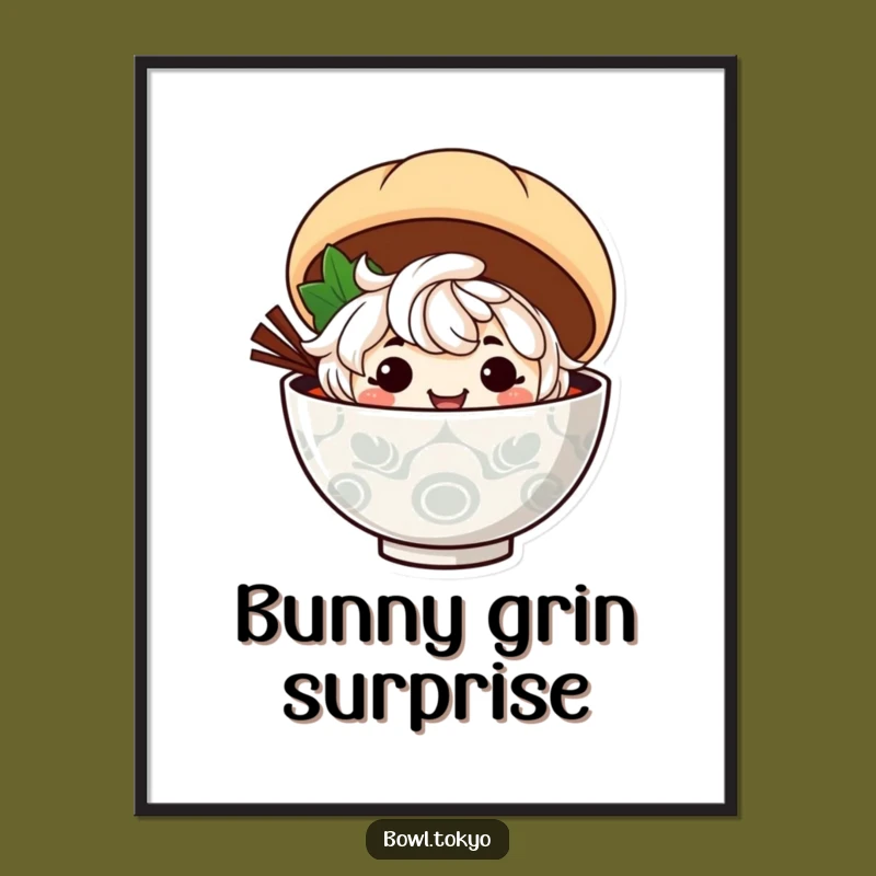 Funny Ramen Mischief Digital Art: Grinning Noodle Character Steamed Bun Print Gift