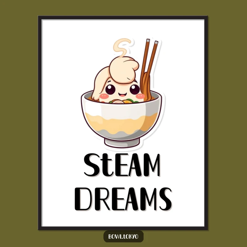 Funny Joyful Ramen Bowl Digital Art, a Cute Printable Gift for Walls