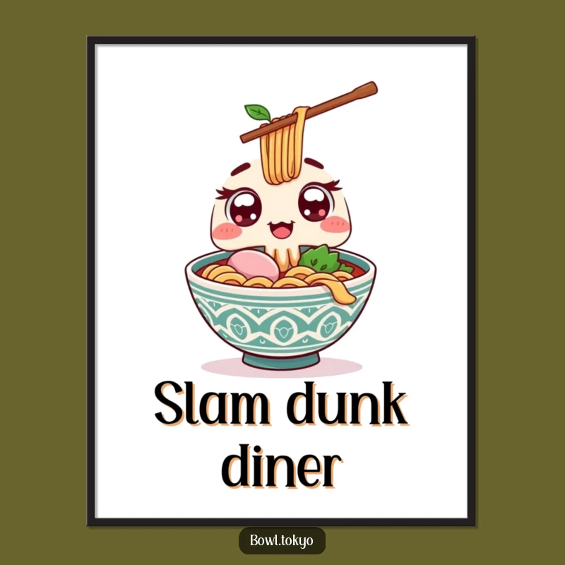 Funny Kawaii Ramen Digital Art - Excited Eyes, Chopstick for Playful Decor