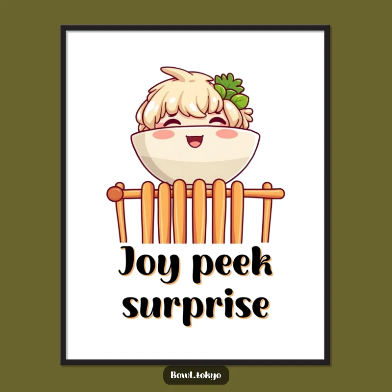 Funny Ramen Chopstick Peek Digital Art: Joyful Character