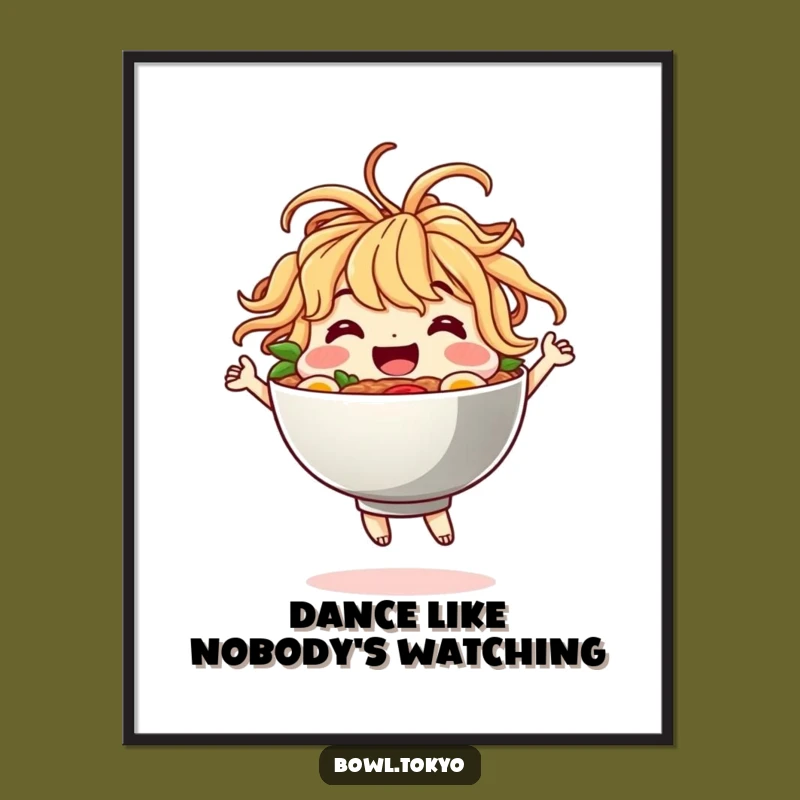 Funny Ramen Digital Art - Joyful Dancing Noodle Hair Instant Download