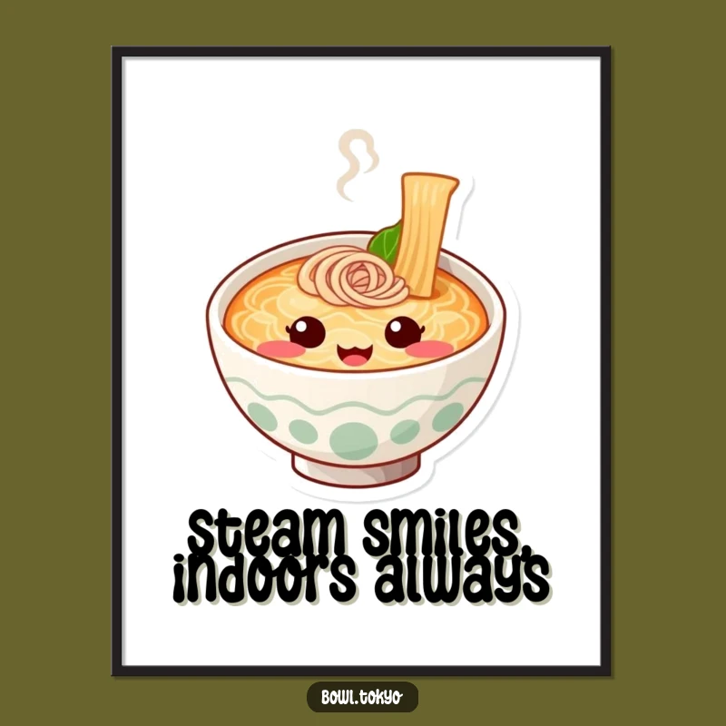 Funny Wall Art Ramen Bowl Print: Cute Noodle Character Happy Decor Gift