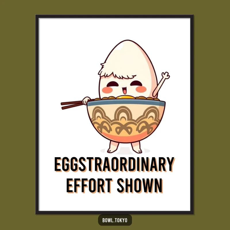 Funny Wall Art Ramen Bowl Print: Egg Balancing Focus Decor Gift