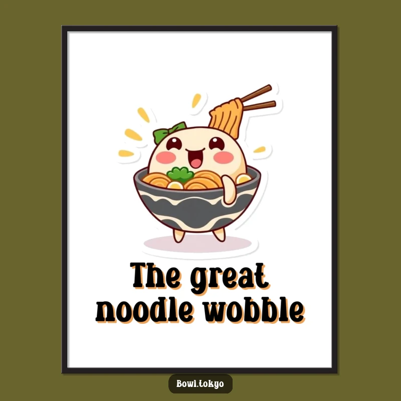 Funny Wobbling Ramen Digital Art Print: Instant Comical Decor