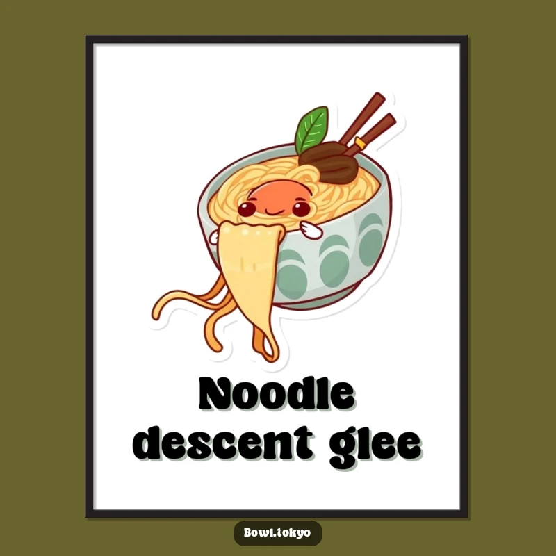 Funny Ramen Slide Digital Art: Joyful Noodle Rider Print, Instant Funny Gift for Walls