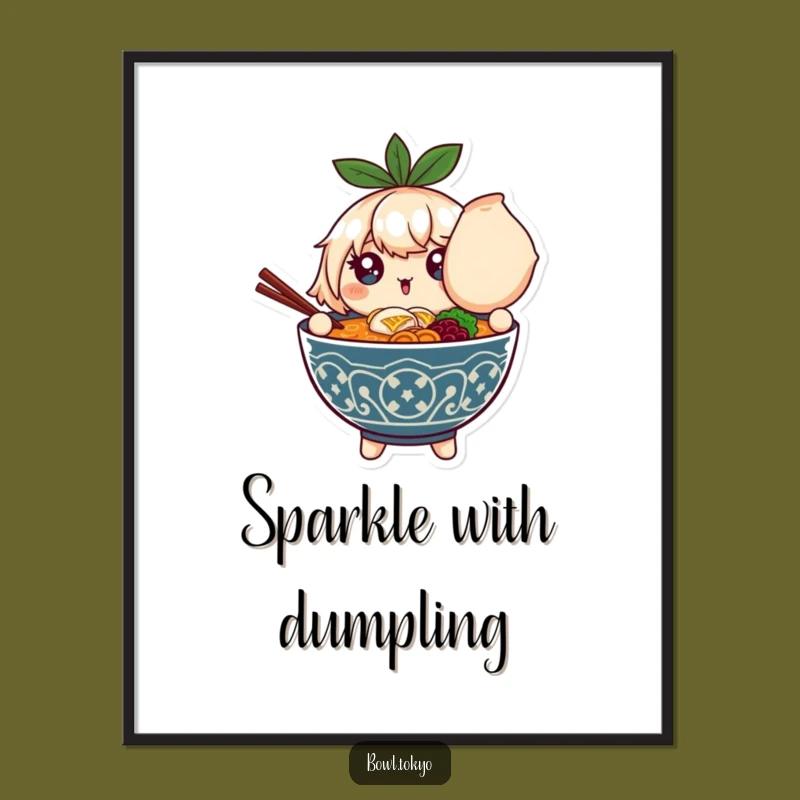 Funny Ramen Dumpling Delight Digital Art: Sparkling Character