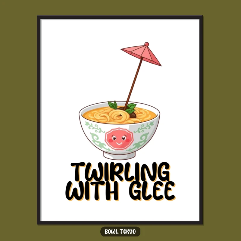 Funny Playful Ramen Bowl Umbrella Digital Art, Twirling Noodle Instant Download for Cheerful Decor Gifts