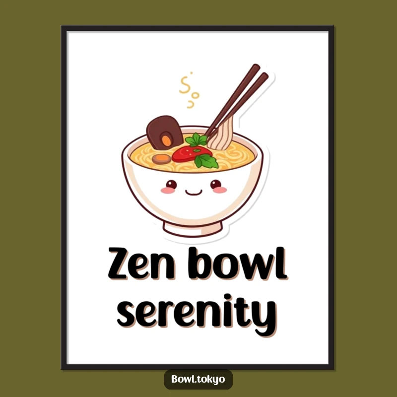 Funny Happy Ramen Bowl Digital Art Print: Frame Your Contentment, a Steaming Smiling Noodle Masterpiece