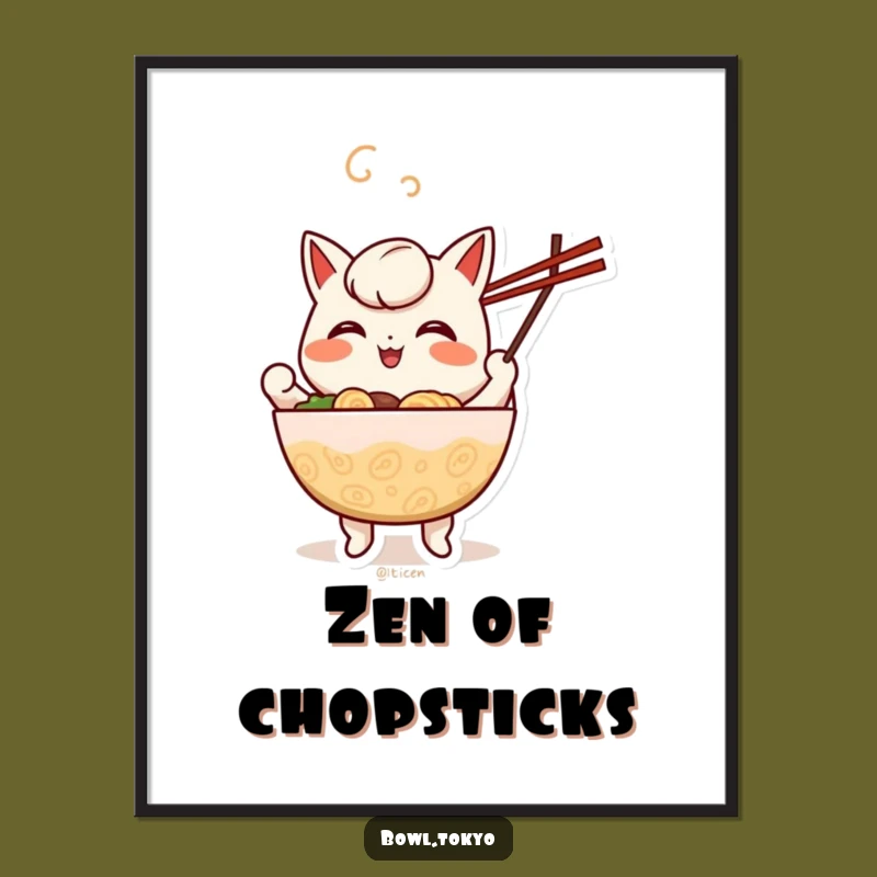 Funny Juggling Ramen Art Print: Cheerful Chopstick Character, Gift
