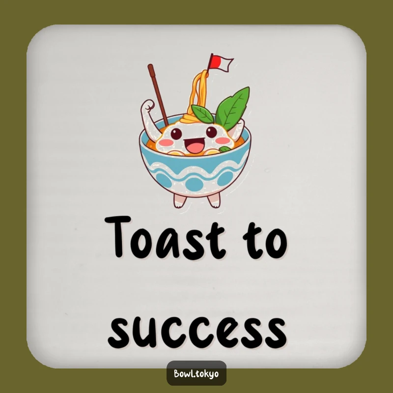 Funny Excited Ramen Bowl Coaster: Protect Surfaces with Celebration, a Noodle Flag Design