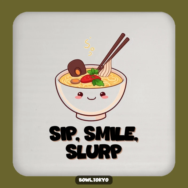 Funny Happy Ramen Bowl Coaster: Protect Surfaces with Contentment, a Smiling Noodle Design