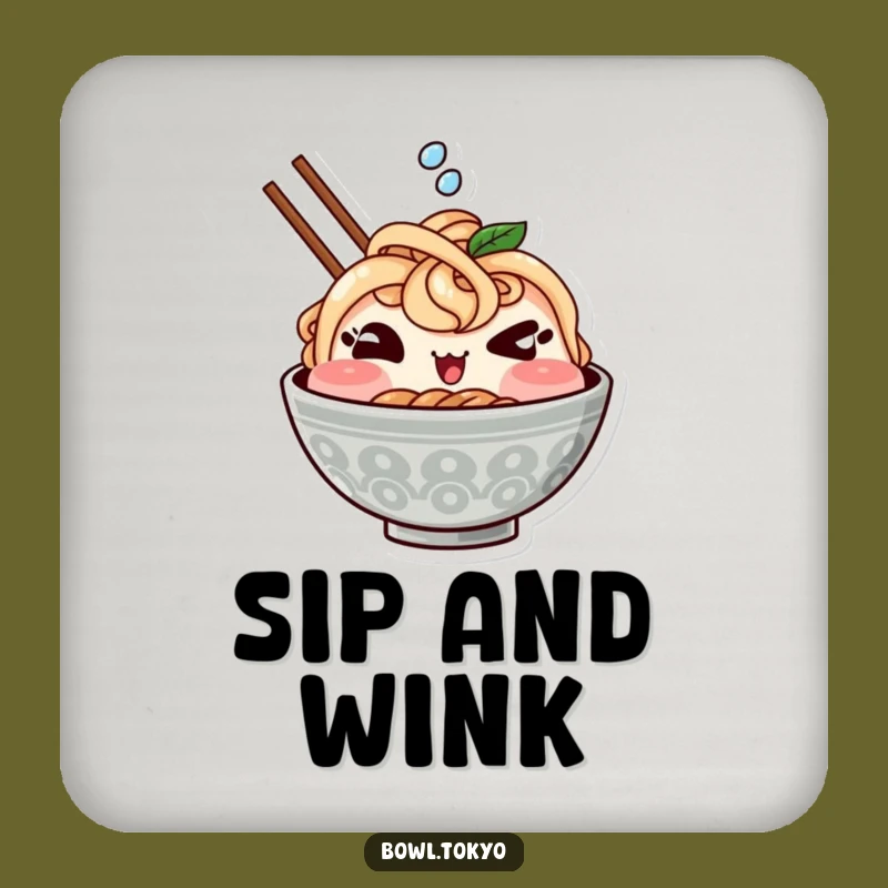 Funny Kawaii Ramen Drink Coaster - Winking Bowl Splash, Cute Surface Protection