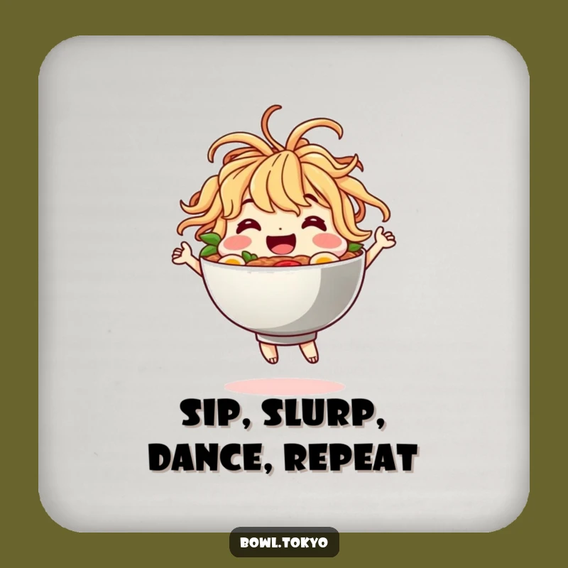 Funny Ramen Coaster - Protect Surfaces with Dancing Noodle Character