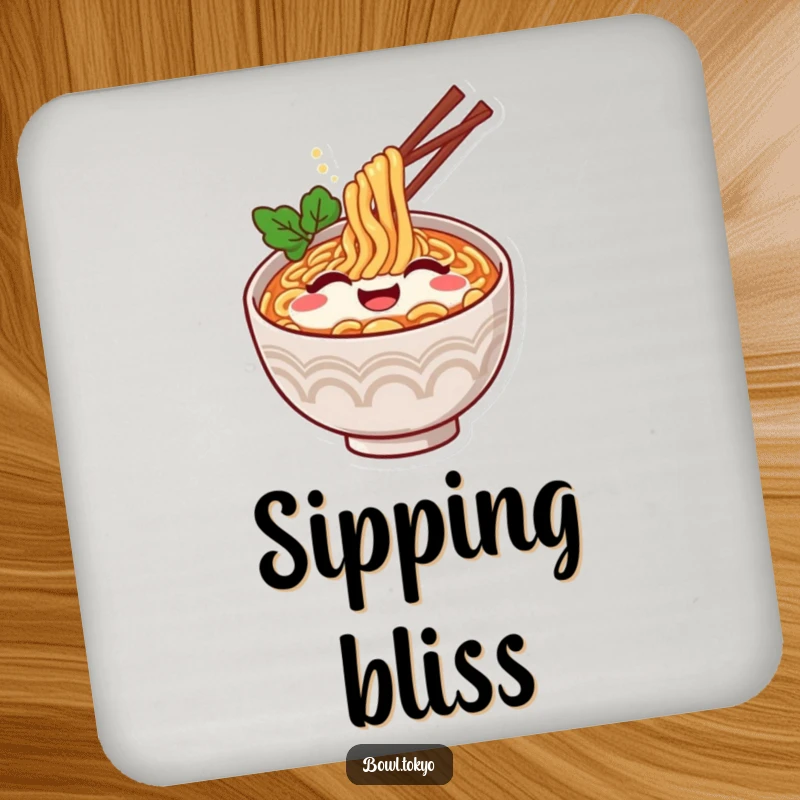 Funny Ramen Coaster: A happy ramen bowl character humorously displaying a contented sigh.