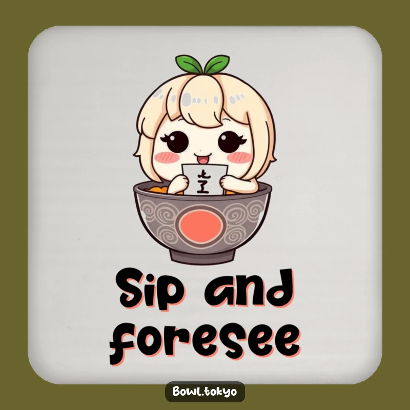 Funny Ramen Fortune Teller Coaster: Blushing Noodle Character Drink Protector