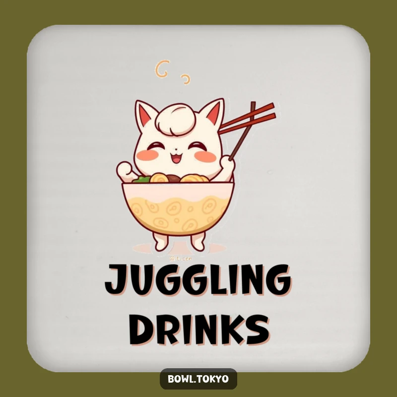 Funny Juggling Ramen Coaster: Cheerful Chopstick Character, Gift