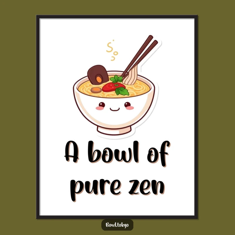 Funny Happy Ramen Bowl Poster: Frame Your Contentment with this Smiling Steaming Noodle Art