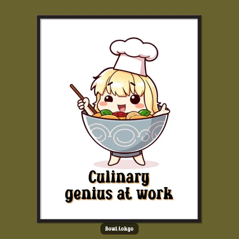 Funny Chef Ramen Poster - Dramatic Noodle Bowl Character Art