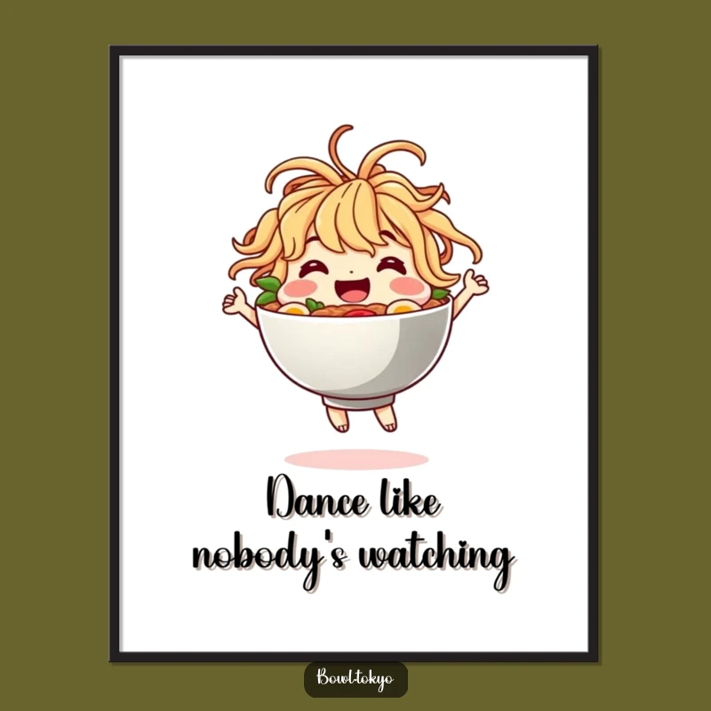 Funny Ramen Poster - Joyful Dancing Noodle Hair Art Print