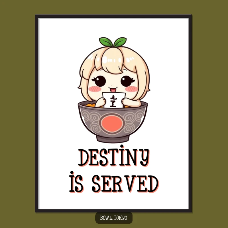 Funny Ramen Fortune Teller Poster: Blushing Noodle Character Wall Art Gift